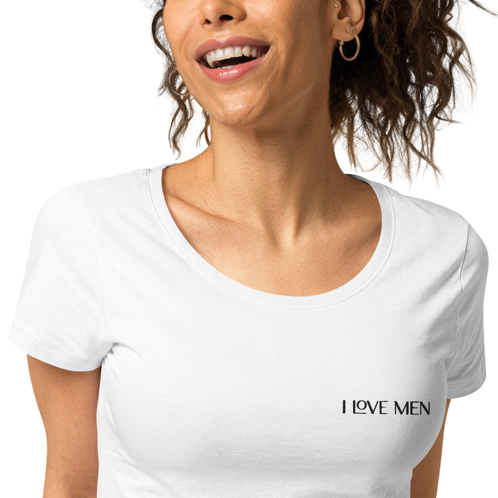 I Love Men Women’s Embroidered Organic T-shirt